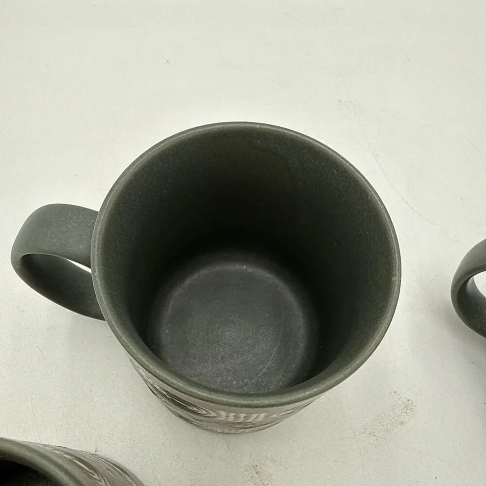 Pottery Barn Bongo Green Coffee Mug Cup Made In Japan Vintage Set 4
